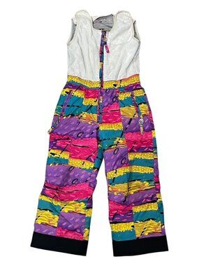 Vtg 90s Sunice Kids Ski Suit Jumpsuit Neon Abstract Boys Girls One Piece Size 5